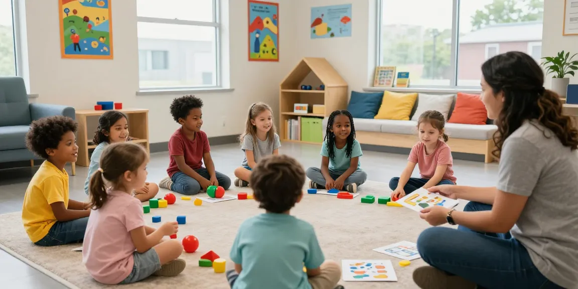 Children engaging in learning activities for ABA services Burlington at a warm and welcoming therapy center.