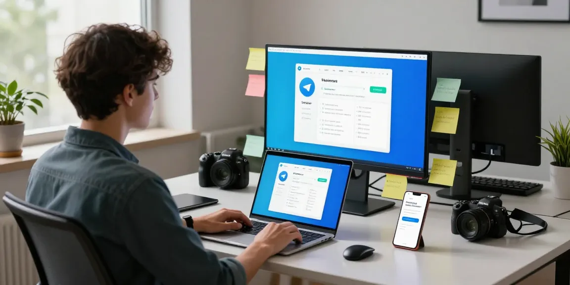 Enhance your Telegram Web Version experience in a modern tech workspace with seamless connectivity.